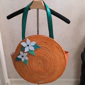 Kate Spade Orange Round Tote with Floral Accents